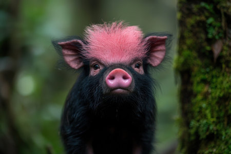 Closeup of a cute pink-haired pigletの素材