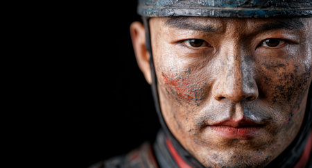 Close-up portrait of a rugged, weathered faceの素材