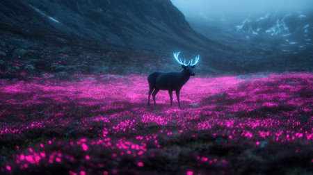 Majestic deer standing in a magical forestの素材