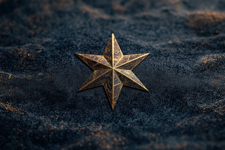Shimmering golden star on dark backgroundの素材