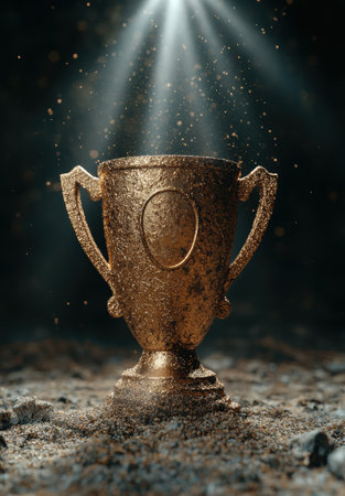 Golden trophy with sparkling lightsの素材