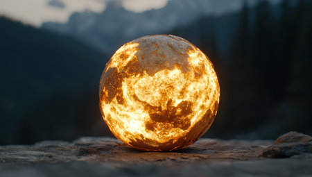 Glowing moon on rocky surfaceの素材