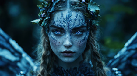 Mysterious winter forest fairy with sparkling faceの素材