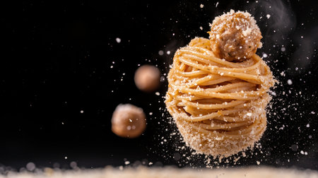 Delicious pasta dish with creamy sauce and crunchy breadcrumb toppingの素材