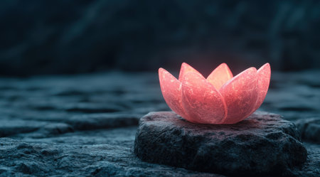 Glowing lotus flower on dark waterの素材