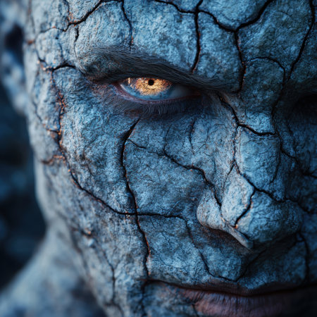 Mysterious eye peeking through cracked rock surfaceの素材