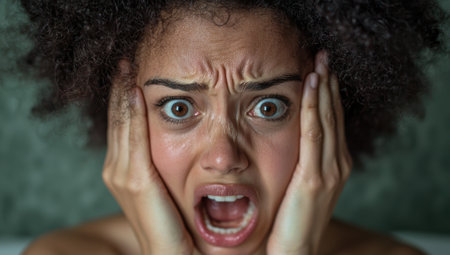 Shocked and frightened facial expressionの素材