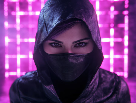 mysterious woman in dark clothing and maskの素材