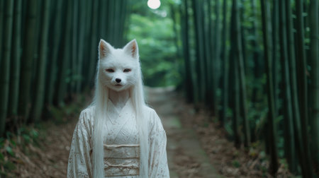 Mysterious white fox in the forestの素材