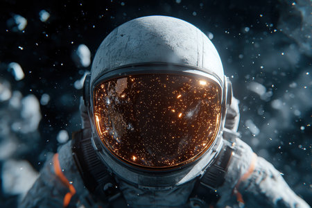 Astronaut in Helmet with Glowing Lightsの素材