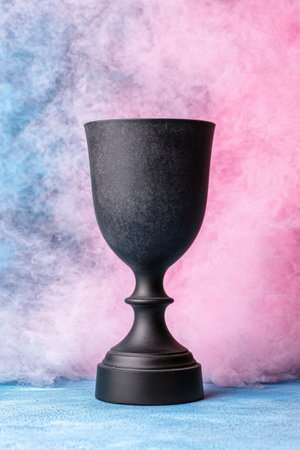 Black trophy on colorful smoke backgroundの素材