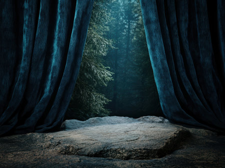 Mysterious forest scene with dark curtainsの素材
