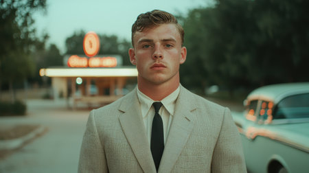 Serious young businessman posing outdoorsの素材