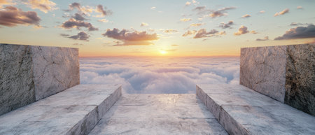 Dramatic sunset over clouds with stone pathwayの素材