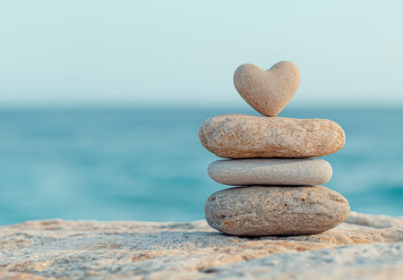 stacked stones with heart-shaped rock on topの素材