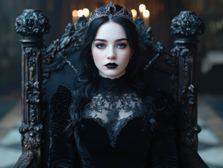dark gothic queen in black lace and velvetの素材
