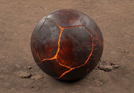 Cracked lava rock sphere glowing with inner fireの素材