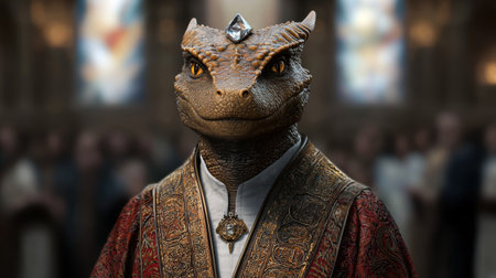Ornate dragon-like creature in regal attireの素材
