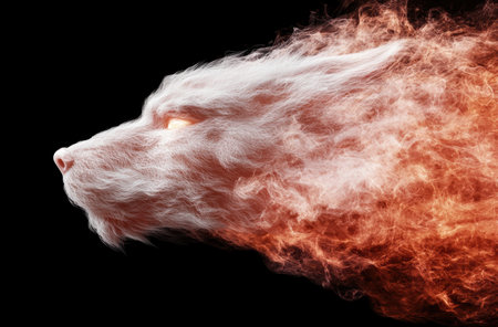 Fiery lion head with flowing maneの素材