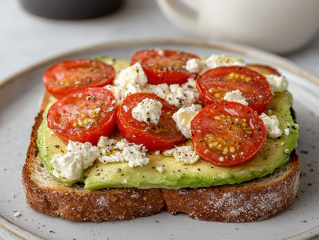 Avocado toast with cherry tomatoes and feta cheeseの素材