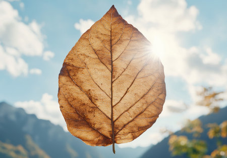 Autumn leaf against blue skyの素材