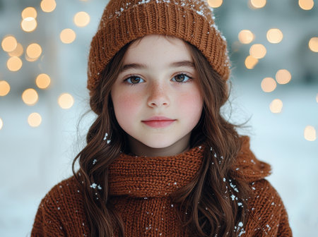young girl in warm winter clothingの素材