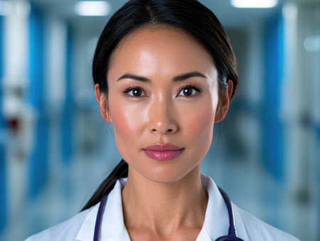 Confident female doctor with stethoscopeの素材