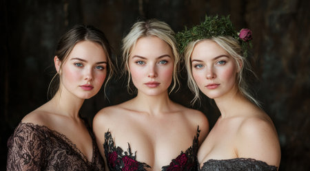 Glamorous women in elegant floral dressesの素材
