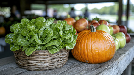 Autumn harvest display of fresh vegetablesの素材