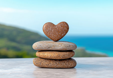 Stacked stones with heart-shaped rock on topの素材