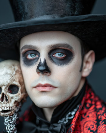 gothic portrait of a dark character with skullの素材