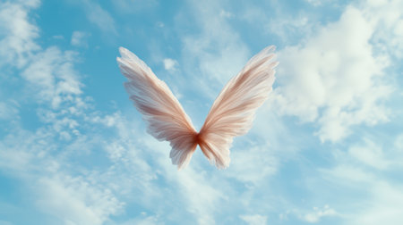 Delicate butterfly wings against a cloudy skyの素材