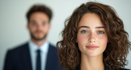 portrait of a young woman with curly hairの素材