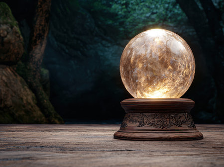 Glowing crystal ball in magical forestの素材