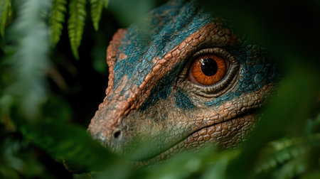 Close-up of a colorful chameleon's eye in the jungleの素材