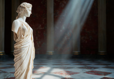 Elegant marble statue in a grand hallの素材