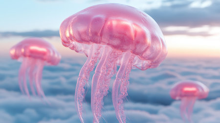 Vibrant pink jellyfish floating in the oceanの素材
