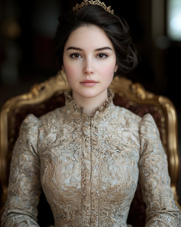 elegant woman in ornate dress and crownの素材