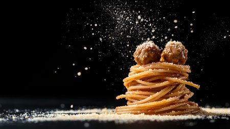 Delicious Italian spaghetti and meatballs with parmesan cheeseの素材