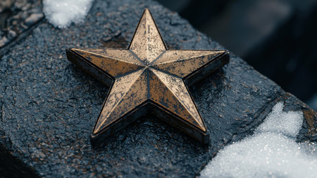 Vintage golden star on snowy backgroundの素材