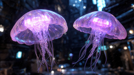 Glowing jellyfish in the darkの素材