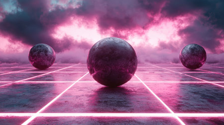 surreal cosmic landscape with glowing spheresの素材