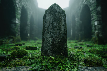 Mysterious monolith in misty forestの素材