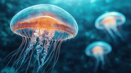 Vibrant jellyfish floating in the oceanの素材