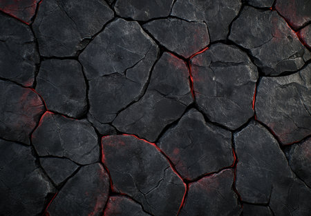 Cracked rock surface with red veinsの素材