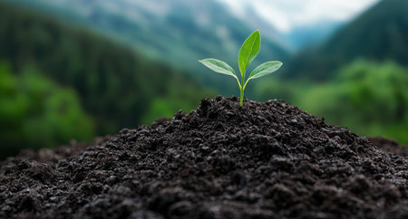 young plant growing in fertile soilの素材
