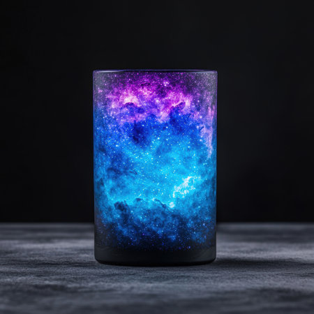Glowing galaxy in a glass containerの素材