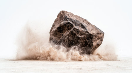 Dramatic rock explosion in desert landscapeの素材
