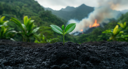 new life sprouts amidst natural disasterの素材