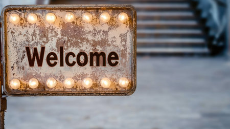 Vintage welcome sign with lightsの素材